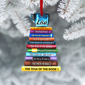 Book Bookstack With Custom Title, Personalized Acrylic Ornament - Ornament - GoDuckee