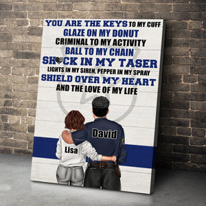 Personalized Police Couple Poster - You Are The Keys To My Cuff - Thin Blue Line Background - Poster & Canvas - GoDuckee