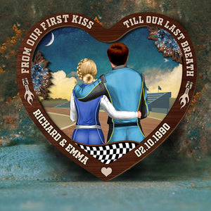 From Our First Kiss Till Our Last Breath - Personalized 3D 2-Layered Wood Art - Gift For Racing Couples - Wood Sign - GoDuckee
