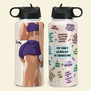 Personalized Female Gymer Water Bottle - My Daily Workout Affirmations - Water Bottles - GoDuckee