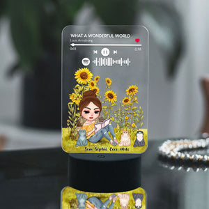Personalized Book Garden Cat Lover Led Night Light - Reading Girl And Cats - Led Night Light - GoDuckee