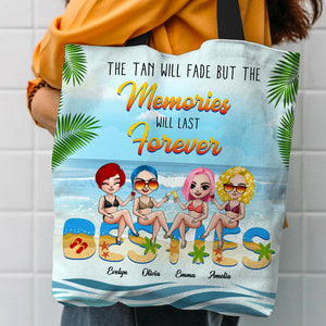 Personalized Beach Friends Tote Bag - The Tan Will Fade But The Memories Will Last Forever - Friends Sitting Together - Tote Bag - GoDuckee