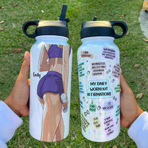 Personalized Female Gymer Water Bottle - My Daily Workout Affirmations - Water Bottles - GoDuckee