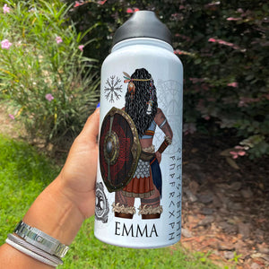 Personalized Viking Girl Water Bottle - Strength, Honor, Loyalty, Death Is Life - Strong Woman - Water Bottles - GoDuckee
