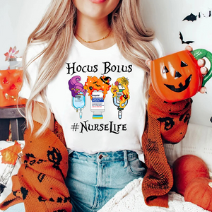 Personalized Hocus Bolus Nurse Shirt, Halloween Gift For Nurse With Custom Hashtag - Shirts - GoDuckee