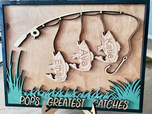 Fishing Dad's Greatest Catches, Personalized Layered Wood Sign Stand, Gifts for Dads - Wood Sign - GoDuckee