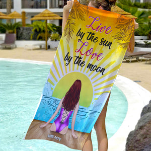 Live By The Sun Love By The Moon - Personalized Beach Towel - Gifts For Wife, Girlfriend - Beach Towel - GoDuckee