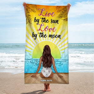 Live By The Sun Love By The Moon - Personalized Beach Towel - Gifts For Wife, Girlfriend - Beach Towel - GoDuckee