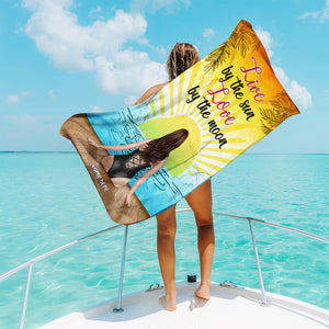 Live By The Sun Love By The Moon - Personalized Beach Towel - Gifts For Wife, Girlfriend - Beach Towel - GoDuckee