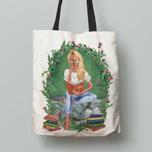 Custom Book Titles - Personalized Tote Bag - Girl Reading Book - Tote Bag - GoDuckee