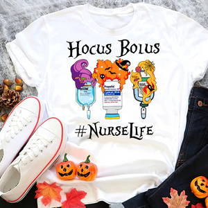 Personalized Hocus Bolus Nurse Shirt, Halloween Gift For Nurse With Custom Hashtag - Shirts - GoDuckee