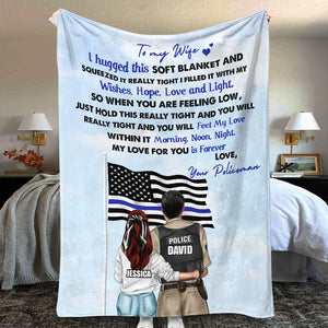 Personalized Police Couple Blanket - My Love For You Is Forever - Thin Blue Line Flag - Blanket - GoDuckee