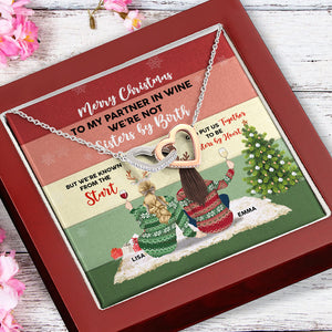 Besties To My Partner In Wine - Personalized Interlocking Hearts Necklace - Jewelry - GoDuckee