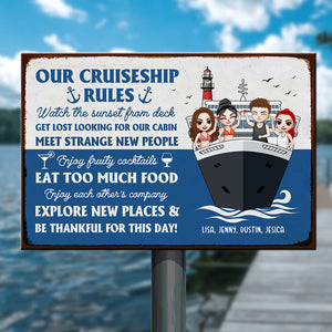 Personalized Cruising Friends Metal Sign - Our Cruiseship Rules - Metal Wall Art - GoDuckee