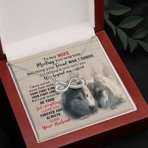 Custom Wolf Couple's Name - Personalized Infinity Hearts Necklace - To My Wife - Jewelry - GoDuckee
