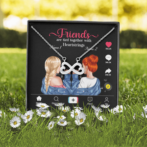 Friends Are Tied Together With Heartstrings - Personalized Infinity Hearts Necklace - Gift for Bestie - Jewelry - GoDuckee