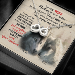 Custom Wolf Couple's Name - Personalized Infinity Hearts Necklace - To My Wife - Jewelry - GoDuckee