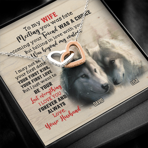 Custom Wolf Couple's Name - Personalized Interlocking Hearts Necklace - To My Wife - Jewelry - GoDuckee