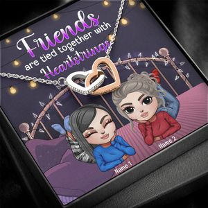 Friends Are Tied Together With Heartstrings - Personalized Interlocking Heart Necklace - Gift for Friend - Lying Doll - Jewelry - GoDuckee