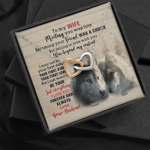 Custom Wolf Couple's Name - Personalized Interlocking Hearts Necklace - To My Wife - Jewelry - GoDuckee