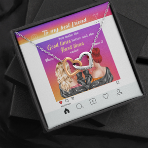 Personalized Bestie Interlocking Hearts Necklace - You Make The Good Times Better Message Card - Instagram Window - Jewelry - GoDuckee