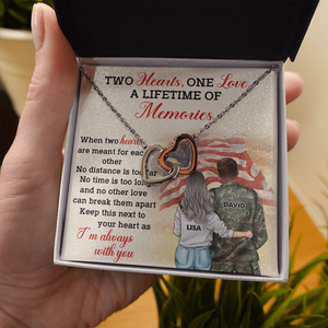 Personalized US Military Couple - Interlocking Hearts Necklace - Two Hearts One Love, A Lifetime Of Memories Message Card - Jewelry - GoDuckee