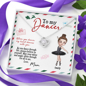 Personalized Ballet Daughter - Love Knot Necklace - To My Dancer Message Card - From Mom - Jewelry - GoDuckee