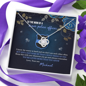 Police Mom Love Knot Necklace - To The Mom Of A Brave Police Message Card - Jewelry - GoDuckee