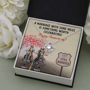 Biker Couple A Marriage With Some Miles - Personalized Love Knot Necklace - Anniversary Gift for Him/Her - Couple On The Ride - Jewelry - GoDuckee