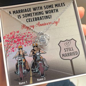 Biker Couple A Marriage With Some Miles - Personalized Love Knot Necklace - Anniversary Gift for Him/Her - Couple On The Ride - Jewelry - GoDuckee