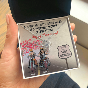 Biker Couple A Marriage With Some Miles - Personalized Love Knot Necklace - Anniversary Gift for Him/Her - Couple On The Ride - Jewelry - GoDuckee