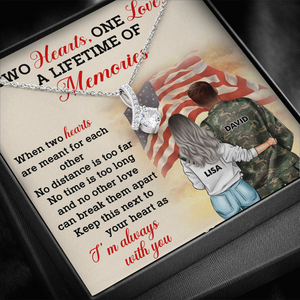 Personalized US Military Couple - Alluring Beauty Necklace - Two Hearts One Love, A Lifetime Of Memories Message Card - Jewelry - GoDuckee