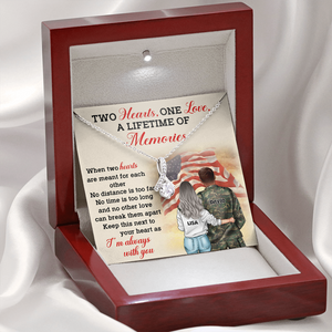 Personalized US Military Couple - Alluring Beauty Necklace - Two Hearts One Love, A Lifetime Of Memories Message Card - Jewelry - GoDuckee