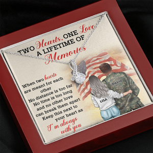 Personalized US Military Couple - Alluring Beauty Necklace - Two Hearts One Love, A Lifetime Of Memories Message Card - Jewelry - GoDuckee