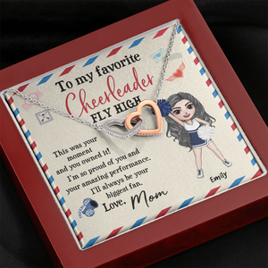 Personalized Cheerleading Daughter - Interlocking Hearts Necklace - To My Favorite Cheerleader Message Card - From Mom - Jewelry - GoDuckee