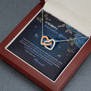 Police Mom Interlocking Hearts Necklace - To The Mom Of A Brave Police Message Card - Jewelry - GoDuckee