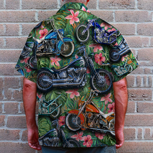 Custom Biker Hawaiian Shirt, Gift For Bike Lovers, Tropical Pattern F - Hawaiian Shirts - GoDuckee