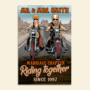 Personalized Biker Couple Poster - Marriage Chapter Riding Together - Desert Highway Background - Poster & Canvas - GoDuckee