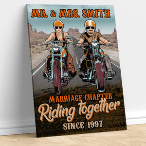 Personalized Biker Couple Poster - Marriage Chapter Riding Together - Desert Highway Background - Poster & Canvas - GoDuckee