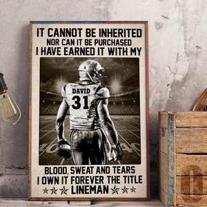 Vintage American Football Player Poster - I Own It Forever The Title Lineman - Custom Name, Number - Poster & Canvas - GoDuckee