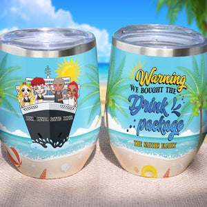 Cruising Friends - Personalized Wine Tumbler - Bought The Drink Package - Summer Beach Scene - Wine Tumbler - GoDuckee
