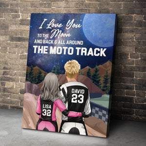 Personalized Motocross Couple Poster - I Love You To The Moon And Back And All Around The Race Track - Poster & Canvas - GoDuckee