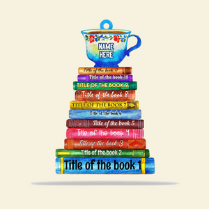 Bookstack - Custom Quote, Book Title with Drink - Personalized Flat Car Ornament - Watercolor Gift for Bookworms - Ornament - GoDuckee