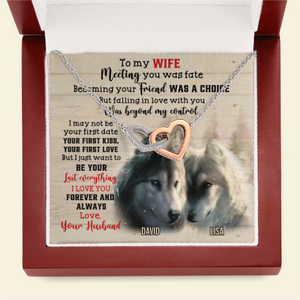 Custom Wolf Couple's Name - Personalized Interlocking Hearts Necklace - To My Wife - Jewelry - GoDuckee