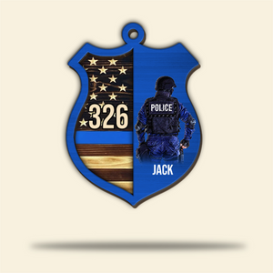 Police Shield - Personalized Wood Ornament - Gift for Police - Ornament - GoDuckee