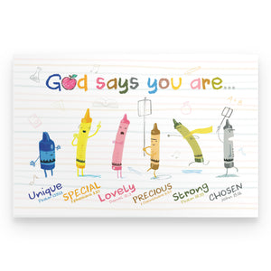 Crayon Teacher Poster - God Says You Are Unique Special Lovely Precious Strong Chosen - Poster & Canvas - GoDuckee