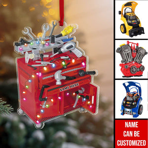 Racing Toy Tool Box & Engine Block, Personalized Ornament, Christmas Gift For Mechanic, Racer - Ornament - GoDuckee