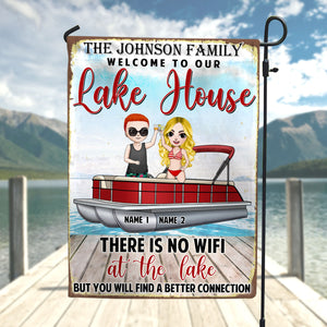 Pontoon There Is No Wifi At The Lake But You Will Find A Better Connection Personalized Flag - Flag - GoDuckee
