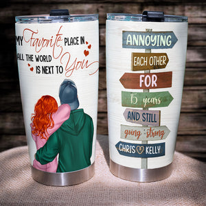 Personalized Hoodie Couple Tumbler - My Favorite Place In All The World Is Next To You - Tumbler Cup - GoDuckee
