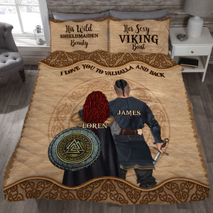 Viking I Love You To Valhalla And Back - Quilt Bed Set - Gift for Couple - Couple Shoulder to Shoulder - Quilts & Comforters - GoDuckee